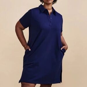 Universal Standard Varsity French Terry Knee Length Polo Dress in Navy Blue 🔷